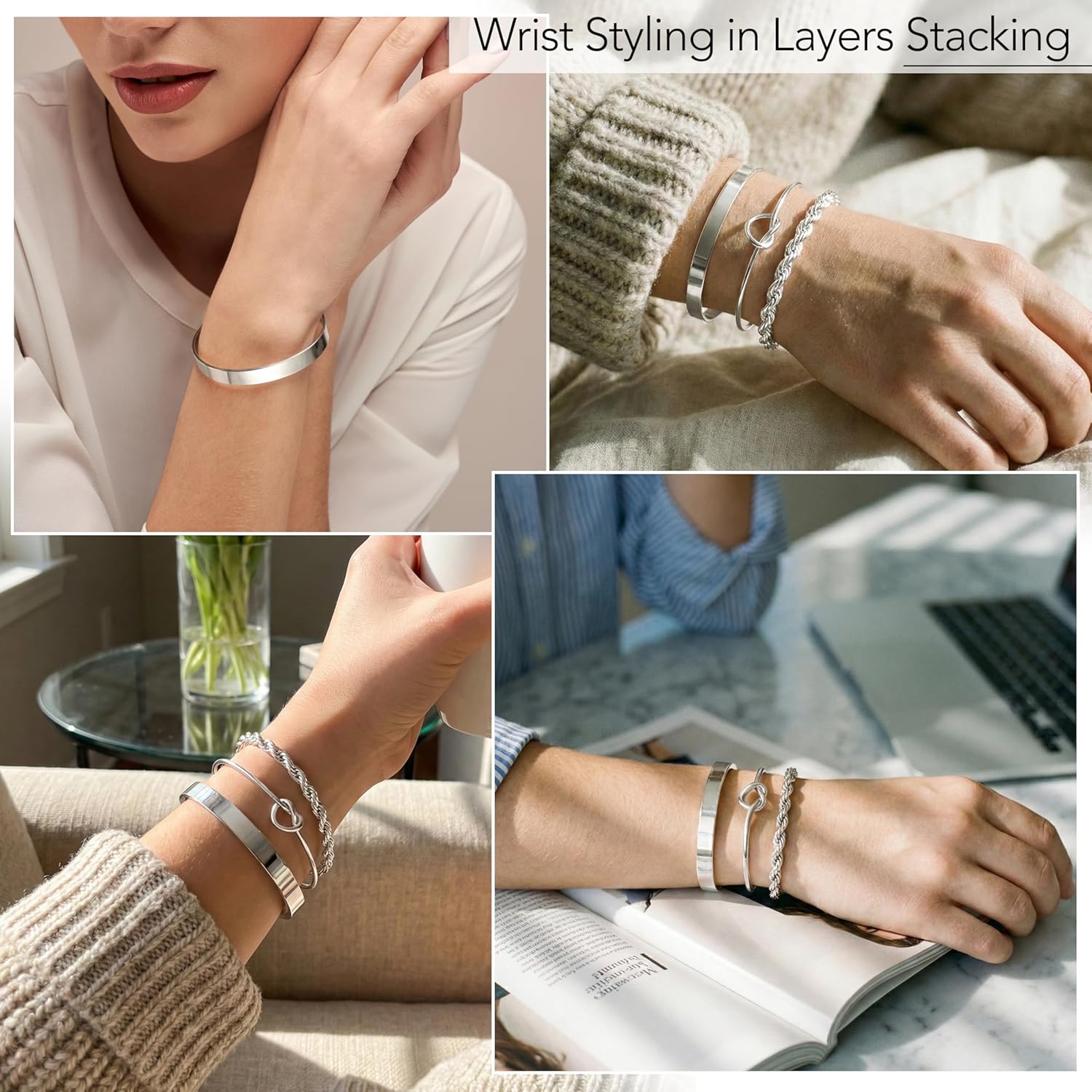 925 Sterling Silver Bracelets for Women Stack, 14K Gold Plated Bangle Cuff Jewelry Set Trendy, Adjustable Tennis Knot Twisted Bracelet for Wrist Essentials Women Fashion Gifts - Image 3