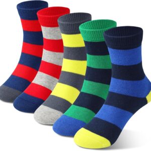 COTTON DAY Kids Boys Crew Dress Socks Bright Colorful Stripes Design