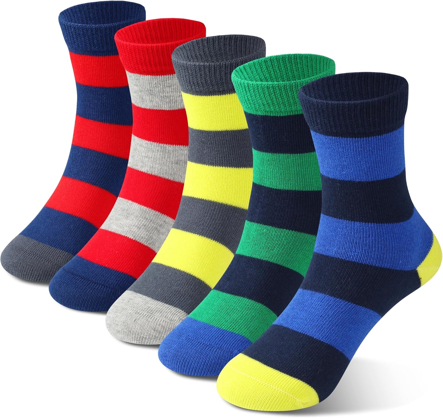 COTTON DAY Kids Boys Crew Dress Socks Bright Colorful Stripes Design