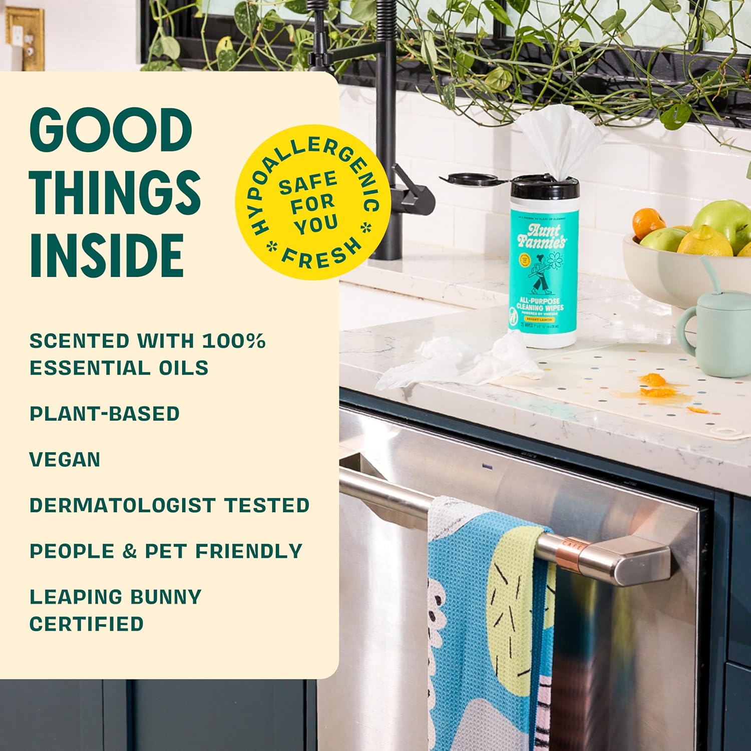 Aunt Fannie's Natural Cleaning Vinegar Wipes, Multipurpose Surface Cleaner, Bright Lemon Scent, 35 Count (Pack of 1) - Image 4