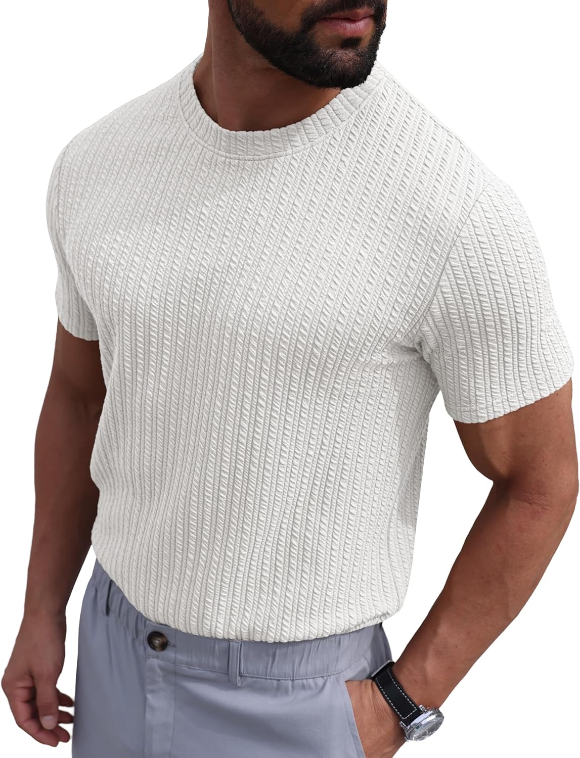 Sailwind Men’s Knit T Shirt Short Sleeve Crewneck Textured Casual Summer Knitted Pullover Tee - Image 2