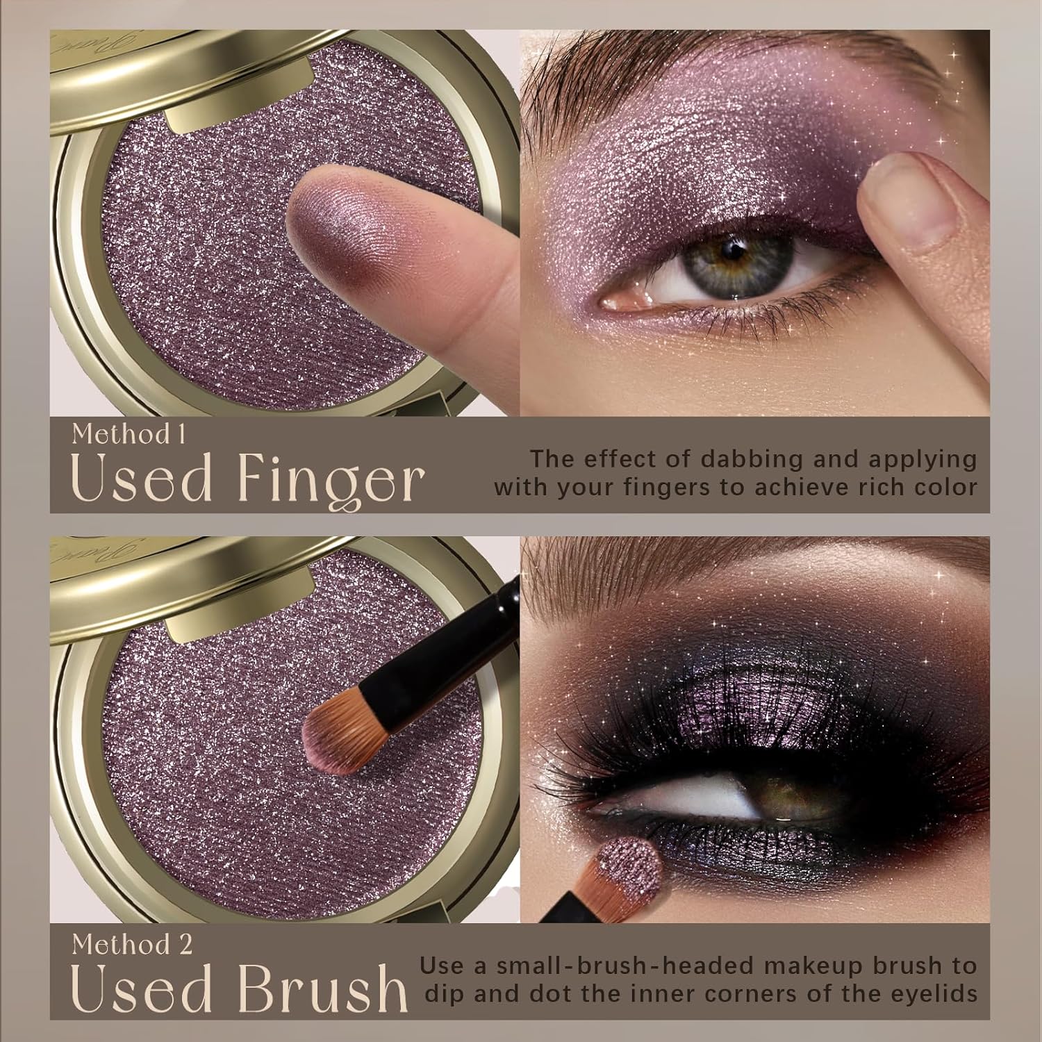 Noerrors Smoky Mauve Satin Gloss Glitter Eyeshadow Palette, Dusty Purple Plum Golden Pearl Multi-Dimensional Metallic Eyeshadow for Mature Eyes, Pigmented Blendable Smooth 3D Shimmer Cream Eye Shadow - Image 7