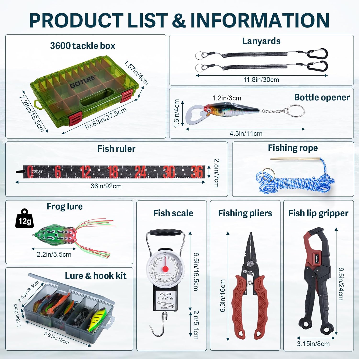 Goture Fishing Lures with Tackle Box and Fishing Tool Kit Set for Men Women, Include Fish plier, Fish Ruler, Fishing Gripper, Weigh Scale with Gift Box - Image 2