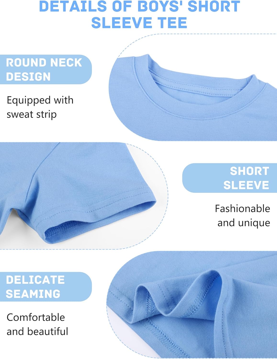 Poroka 5 Pack Boy Shirts Toddler Short Sleeve Cotton T-Shirt Cloth Summer Crew Neck Tops for Kids - Image 5