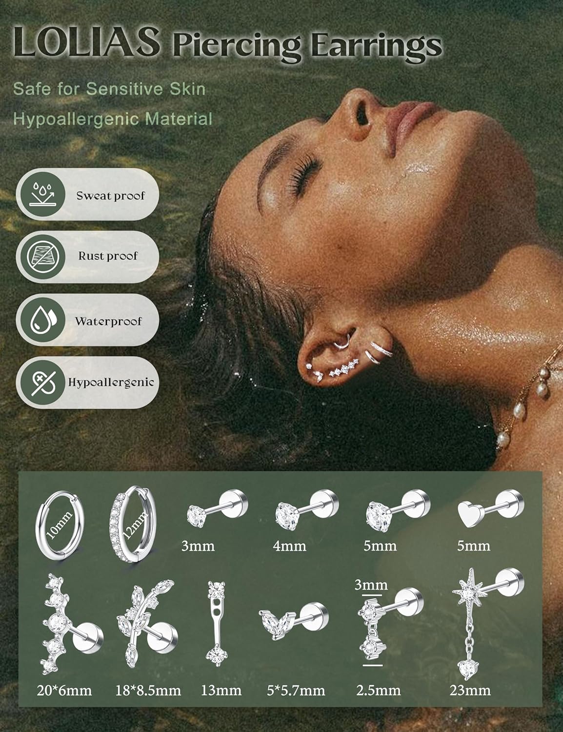 LOLIAS Hypoallergenic Flat Back Earrings-Cartilage Earring Stacks-Surgical Steel Earrings for Sensitive Ears - Small Stainless Steel Flatback Stud Hoop Earring Sets for Helix Tragus Conch Daith Multiple Piercing Jewelry Trendy - Image 4