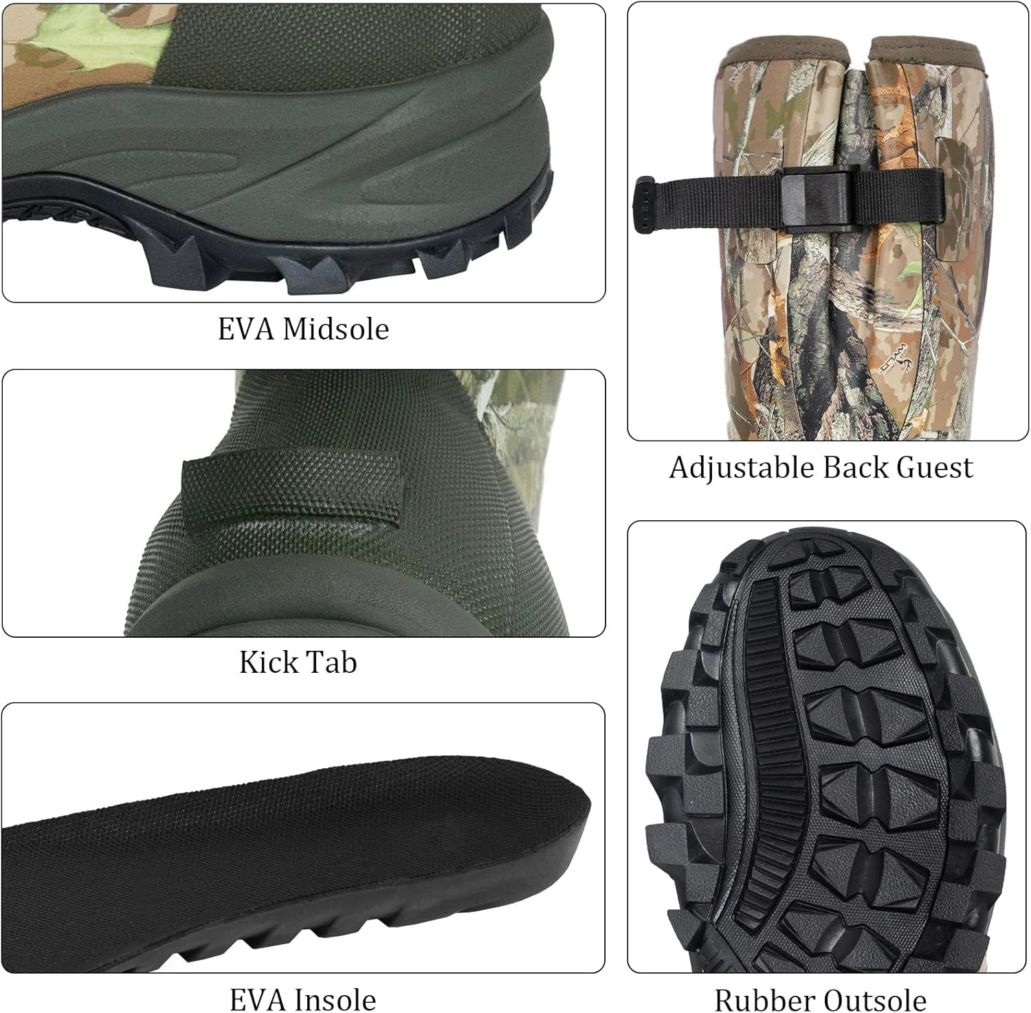 Hunting Boots for Men with 1600g Insulation, Waterproof Rubber Boots with 4mm Neoprene & 2mm Fleece Lining, Rated to -20°F, Anti-Slip Outsole & Steel Shank for Hunting and Outdoor Work - Image 7