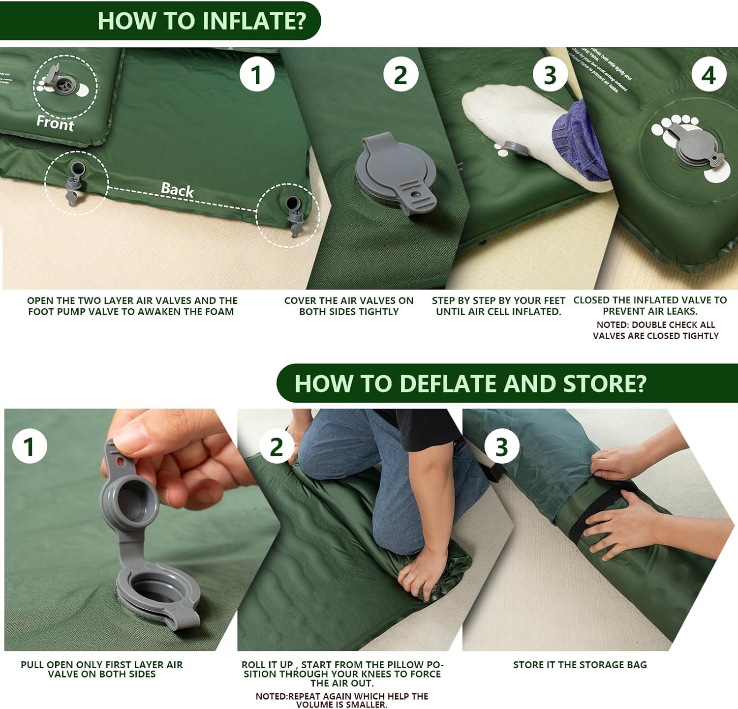 HiiPeak Memory Sleeping Pad, Compact Thick Foam Sleeping Mats with Pillow, 9.5 R-Value Insulated Camping Mattress Pad, Easy Inflate & Deflate, Inflatable Sleep Mat for Backpacking Hiking Car Tent - Image 9