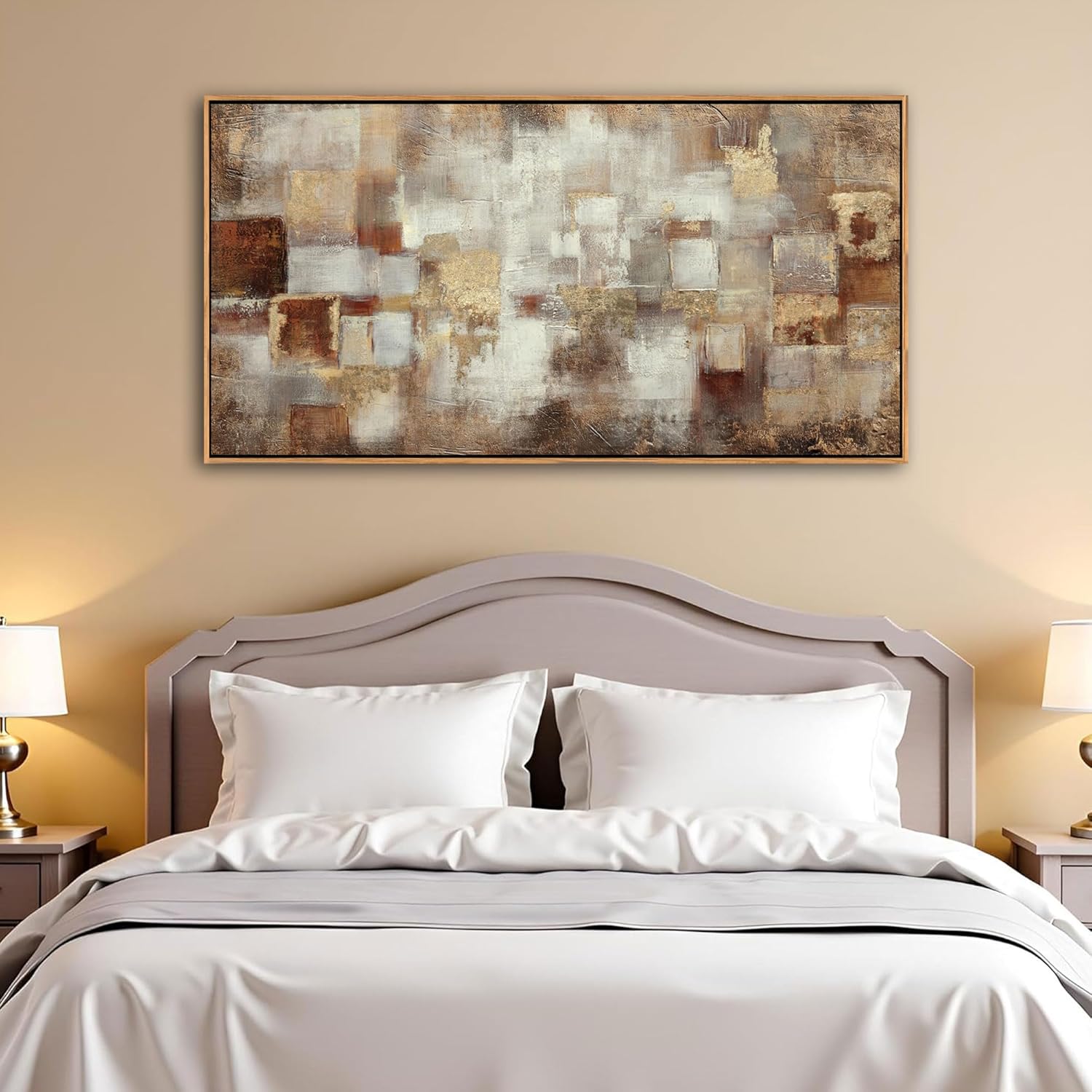 YCPRIMER Brown Abstract Wall Art - Gold Canvas Wall Decor for Living Room - Modern Grid minimalist Picture - Oil Painting Print for Bedroom Office Artwork Easy to Hang 20×40INCH - Image 5