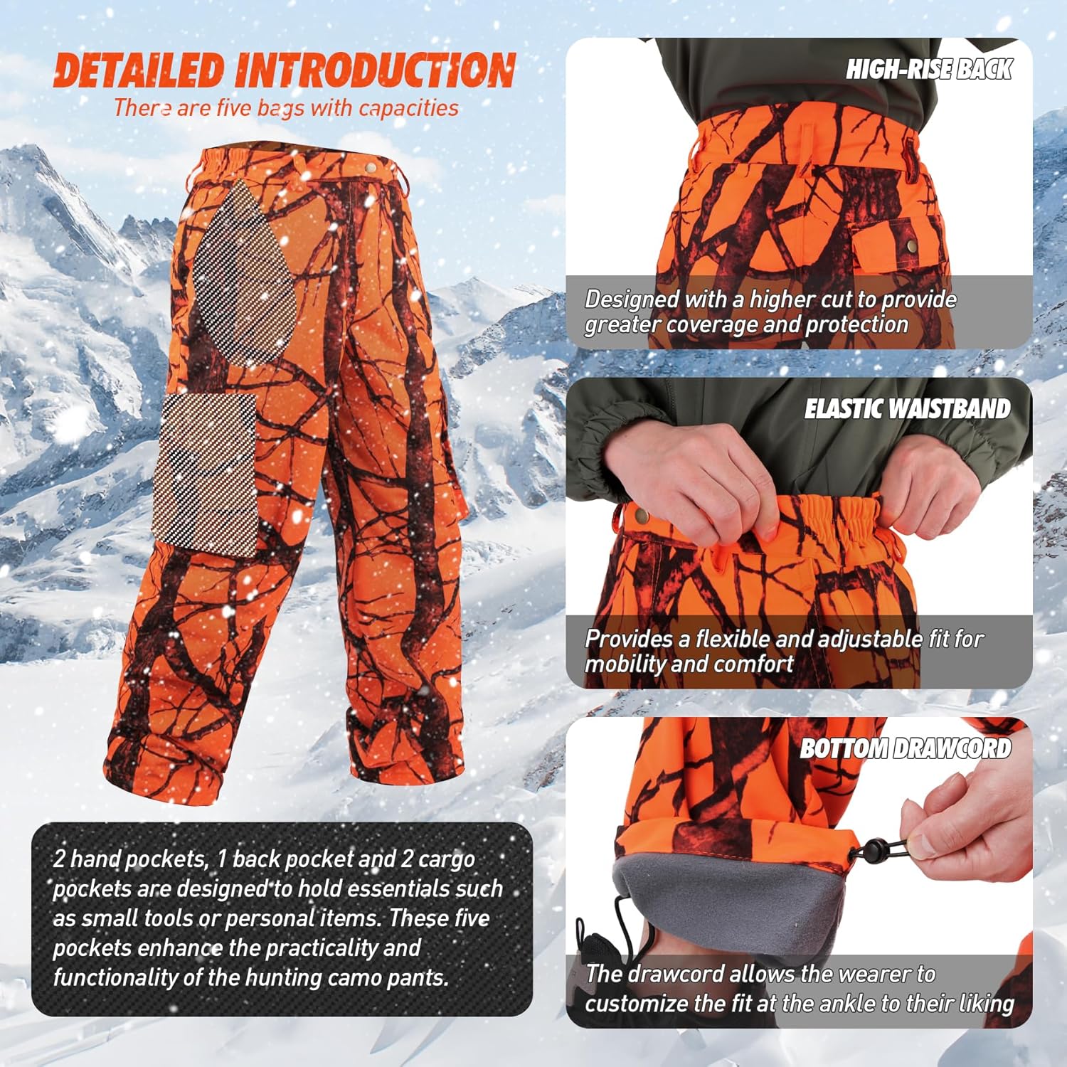 GUGULUZA Hunting Pants for Men, Silent Hunting Pants with Fleece Lining, Water Resistant Camo Clothes for Deer Hunting - Image 5