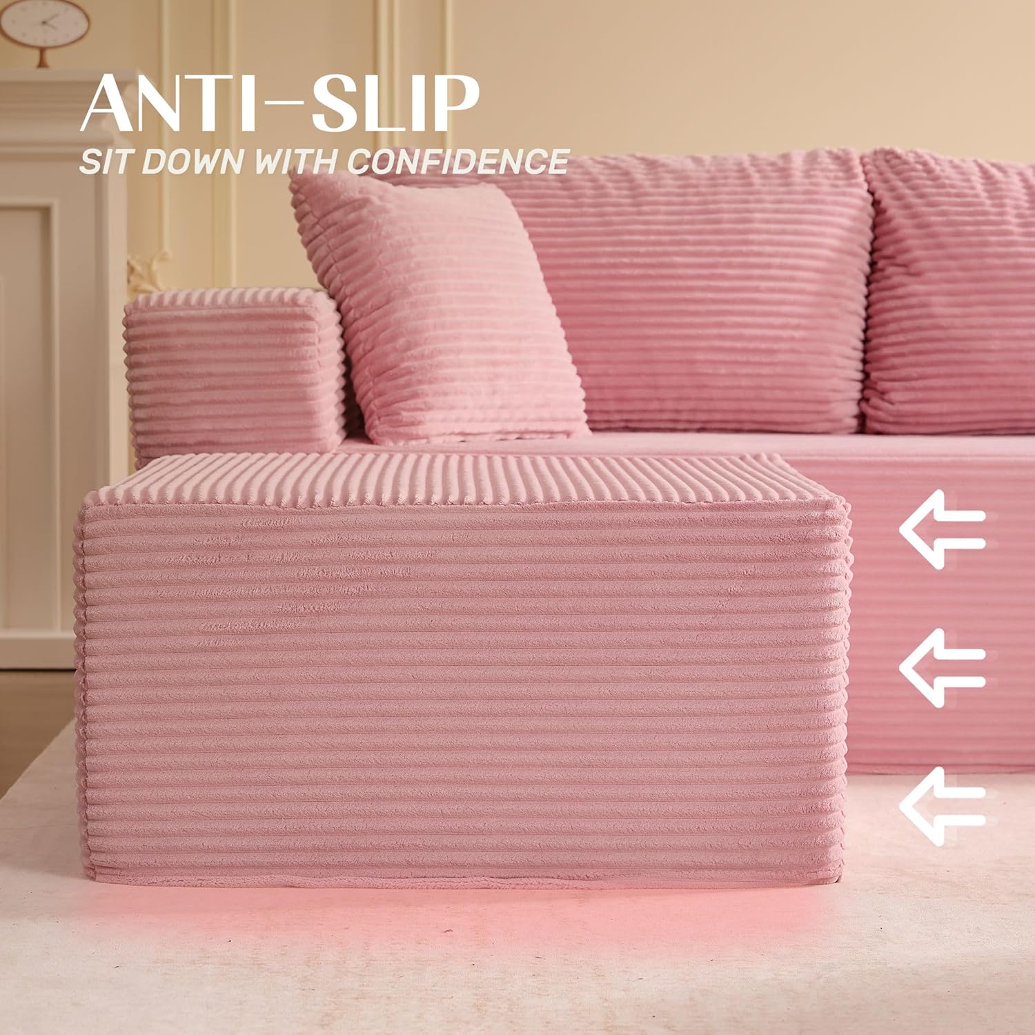 138" Boneless Couch with Deep Seat, Set of Modular Sectional Sofa, Cloud Sectional Couch for Living Room, No Assembly Required, Corduroy, 4 Seater L-Shape Left, Pink - Image 5