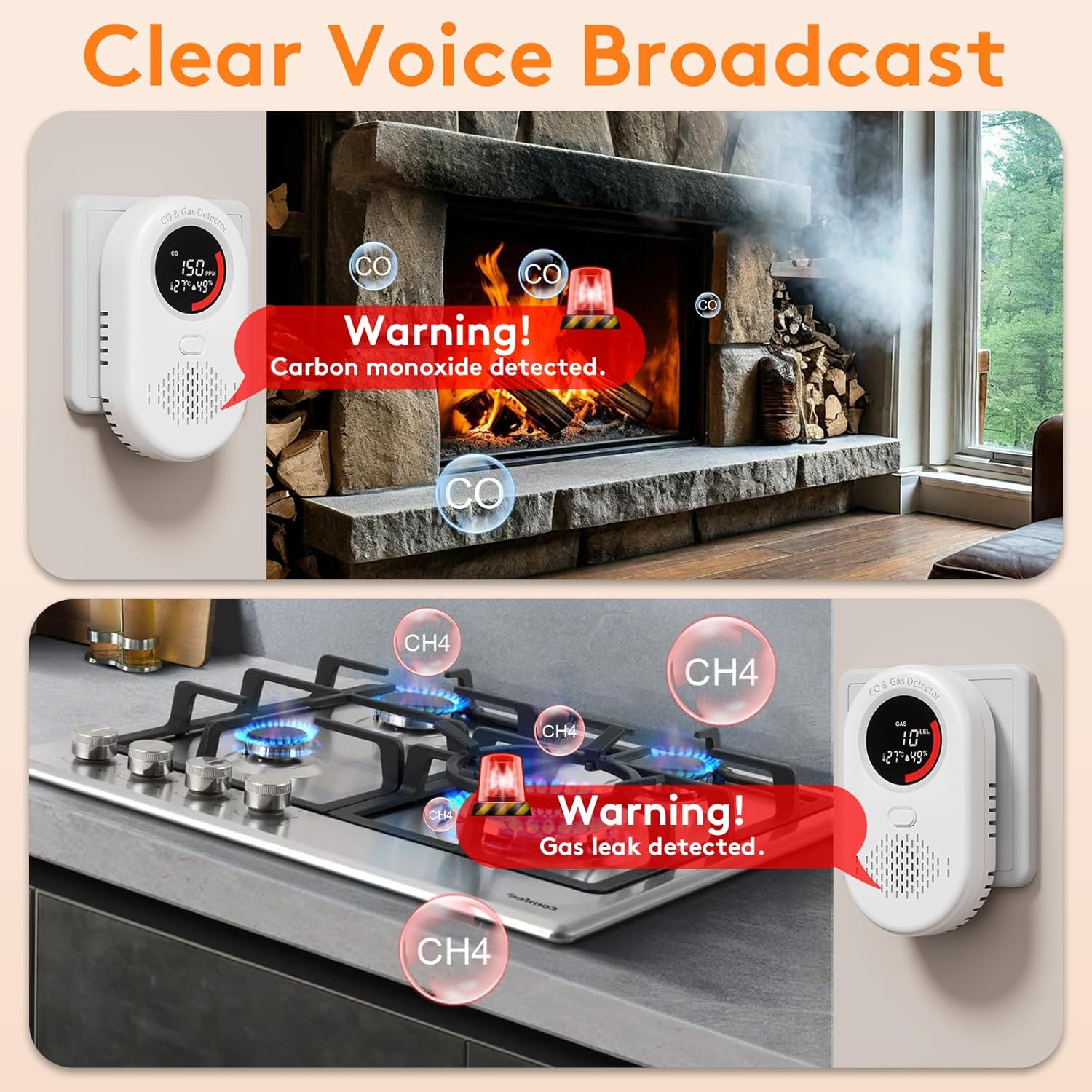 Carbon Monoxide Detectors and Natural Gas Leak Detector, 4-in-1 Carbon Monoxide Detectors Plug in, Portable CO Detector with Dual Alarm Temp and Humidity for Home Travel RV - Image 6