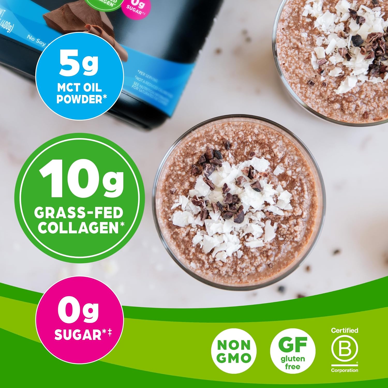 Orgain Keto Collagen Protein Powder, Chocolate - 10g Grass Fed Hydrolyzed Collagen Peptides for Women & Men, Type I & III, 5g MCT Oil - Hair, Skin, Nail, & Joint Support, Non-GMO, Gluten Free - 0.88lb - Image 3