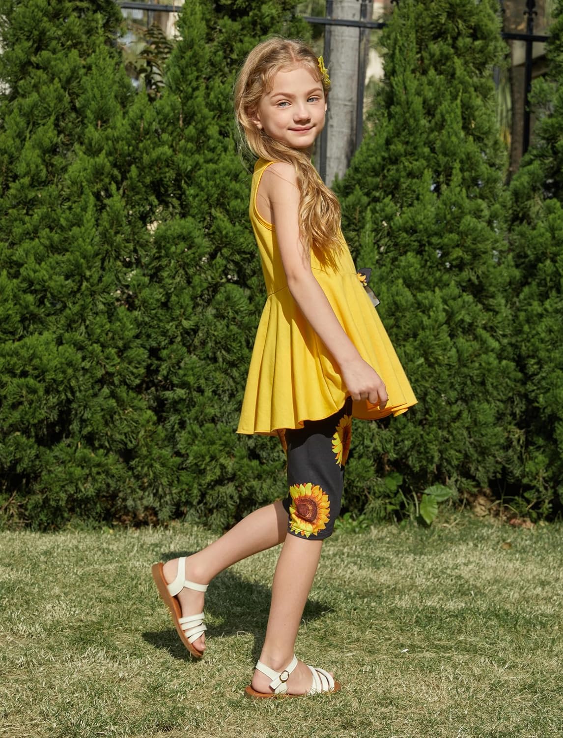 PATPAT Girls Summer 2 Piece Outfits 4-12Y Butterfly Bow Sleeveless Tunic Tops and Floral Print Shorts Cute Clothes - Image 3