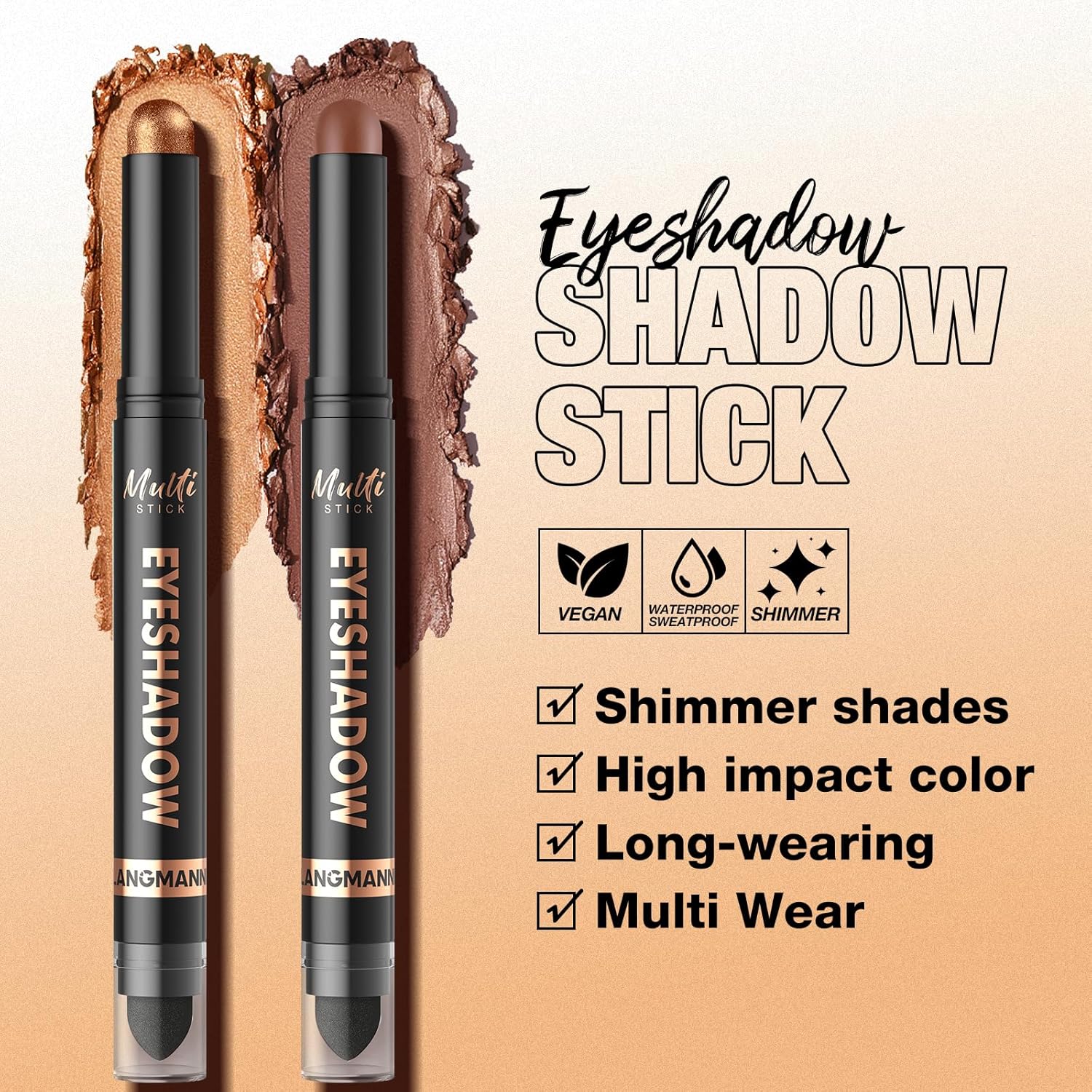 LANGMANNI 8Colors Dual-Ended Cream Eyeshadow Stick Set – Silky Smooth, Waterproof & Transfer-Proof, Built-in Blender Brush, All-Day Matte & Shimmer Wear Eye Makeup(#A) - Image 9