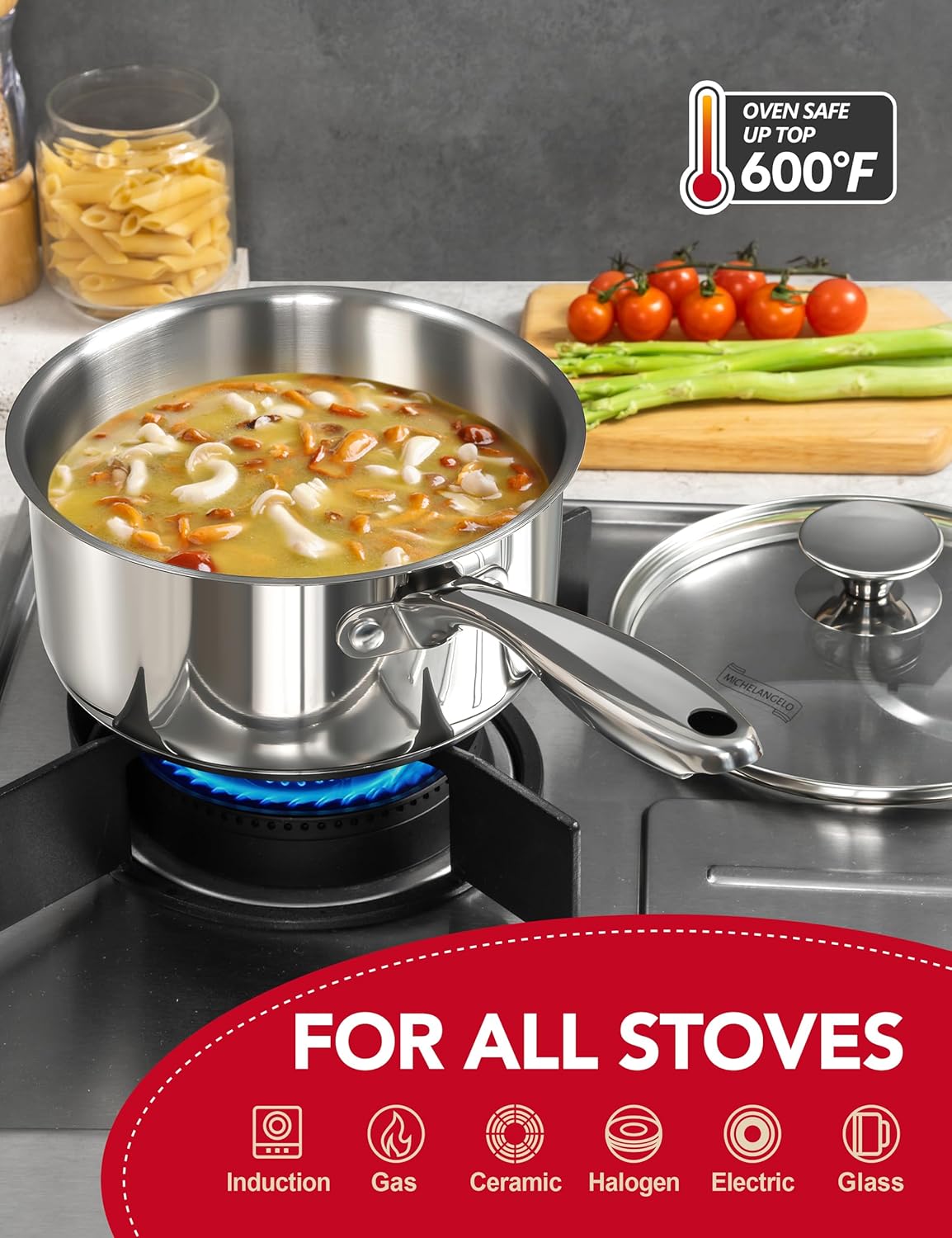 MICHELANGELO Stainless Steel Sauce Pan Set - 1, 2, 3 Qt Saucepans with Lids, Small Stainless Steel Pots for Cooking, Induction Compatible, Dishwasher & Oven Safe - Image 3