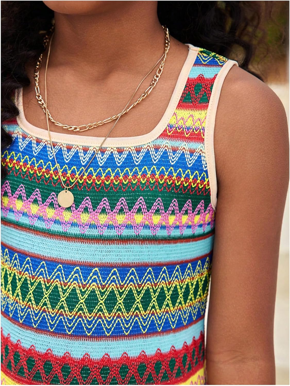 Girl's Summer Boho Striped Sleeveless Tank Dress - Square Neck Split Thigh Long Maxi - Image 5