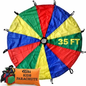 GSi Kids Play Parachute Rainbow Parachute Toy Tent Game for Children Gymnastics Cooperative Play and Outdoor Playground Activities (35 Feet)
