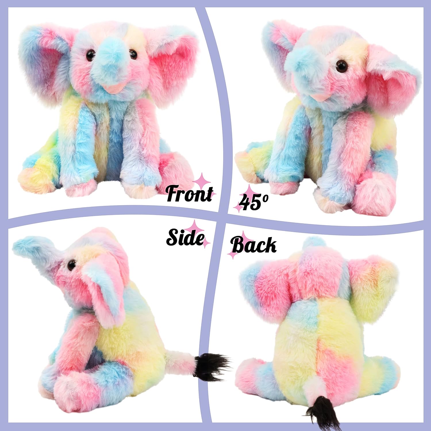 Hopearl Adorable Plush Calf Elephant Toy Floppy Elephish Ultra Soft Stuffed Animal for Boys Girls Kids Toddlers, Rainbow, 9'' - Image 6