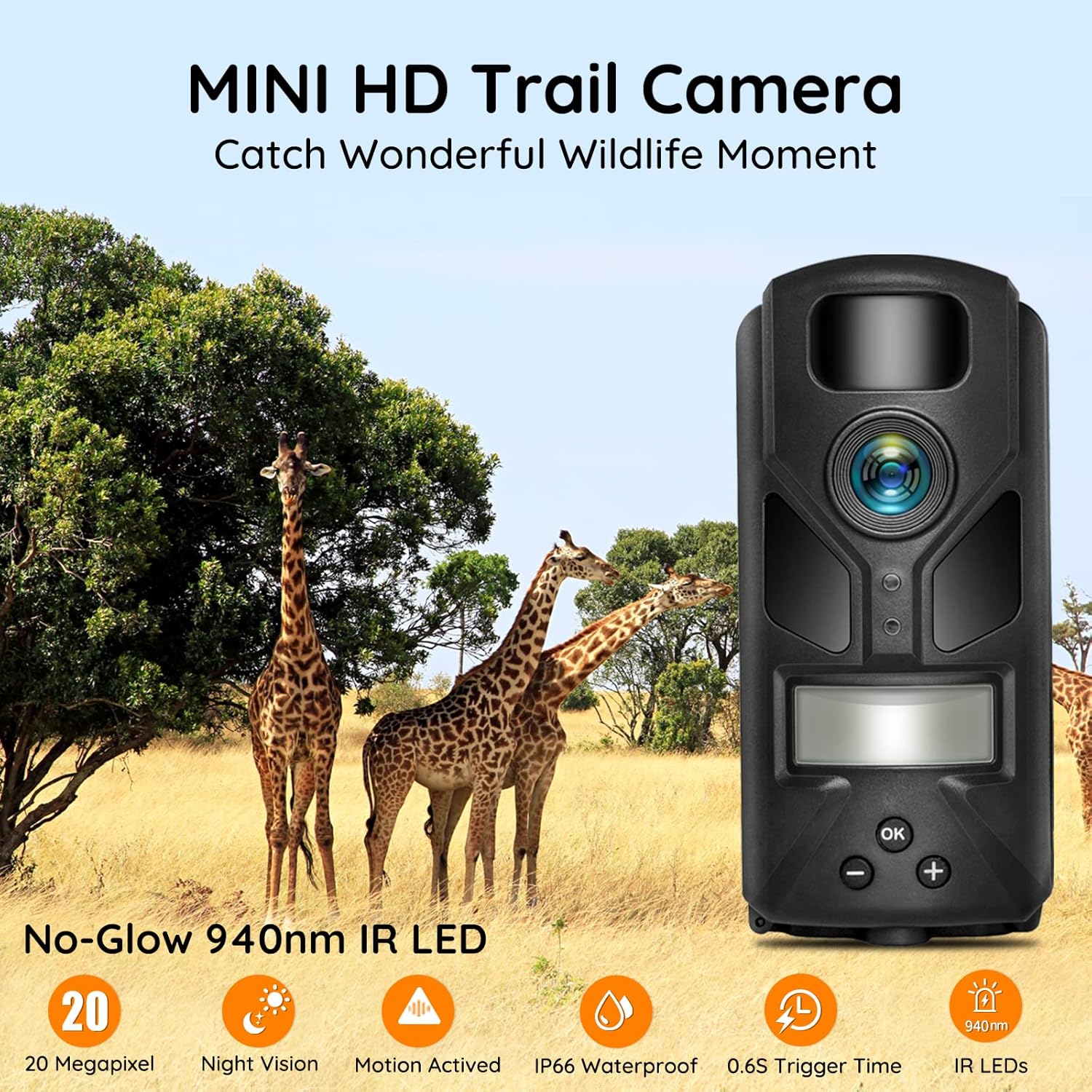 20MP MINI Trail Camera,1080P Hunting Trail Camera with No Glow 940nm Night Vision Motion Activated IP66 Waterproof,80ft Illumination Range Hunting Game Cam for Wildlife Monitoring - Image 2