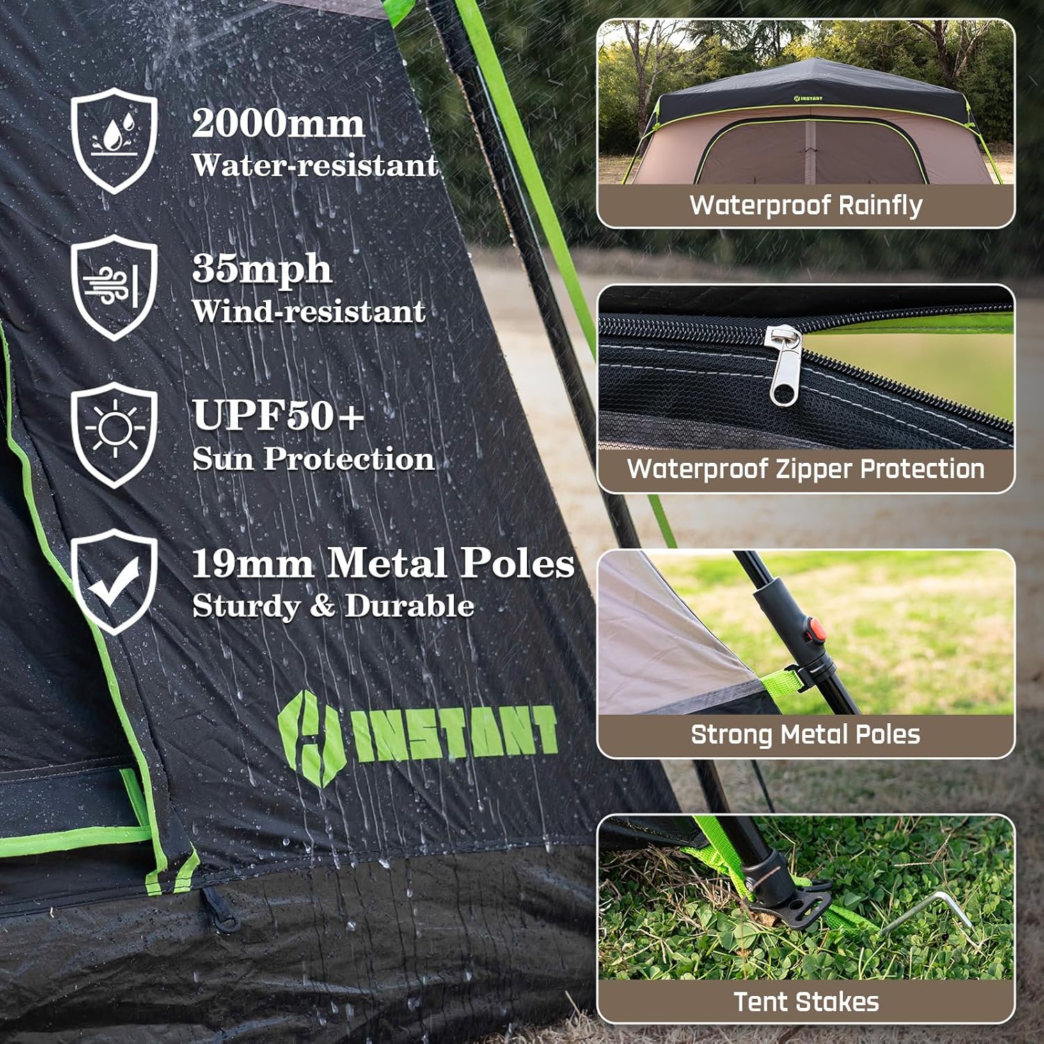 4/6/8 Person Instant Tent, Waterproof Pop Up Tents for Camping with Rainfly, 60 Seconds Easy Setup, Automatic Cabin Tent for Family Camping with Expandable Carry Bag & Upgraded Ventilation - Image 7