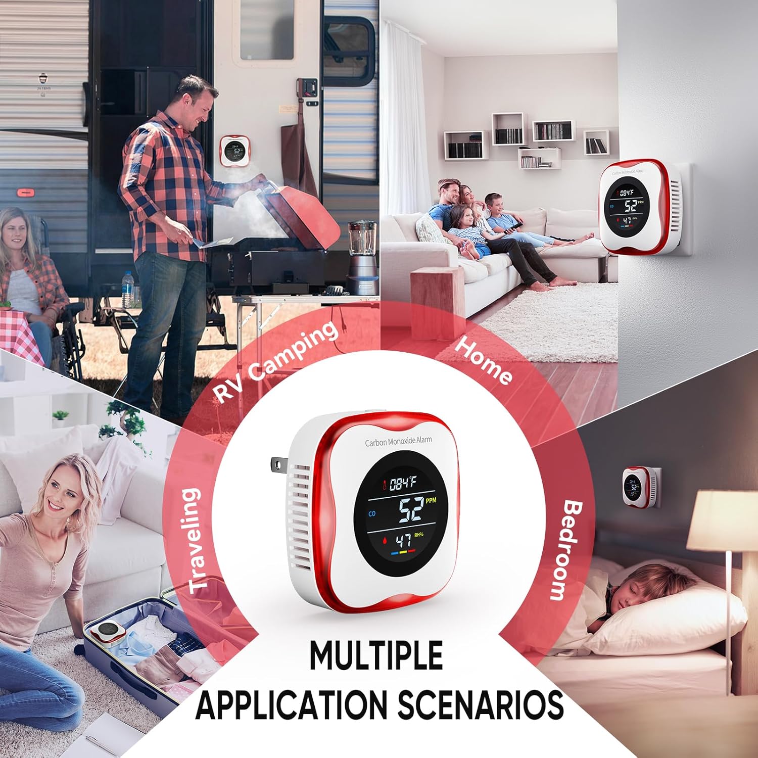 Carbon Monoxide Detectors Plug in, 3-in-1 Portable CO Detector with Temperature & Humidity Display for Home, Hotel, RV & Travel - Image 7