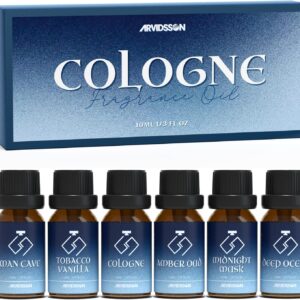 ARVIDSSON Cologne Fragrance Oils Set, Essential Oils for Diffuser | Deep Ocean, Cologne, Amber Oud, Tobacco Vanilla, Man Cave, Midnight Musk, Diffuser Oil Scents for Candle Making, Soap Making