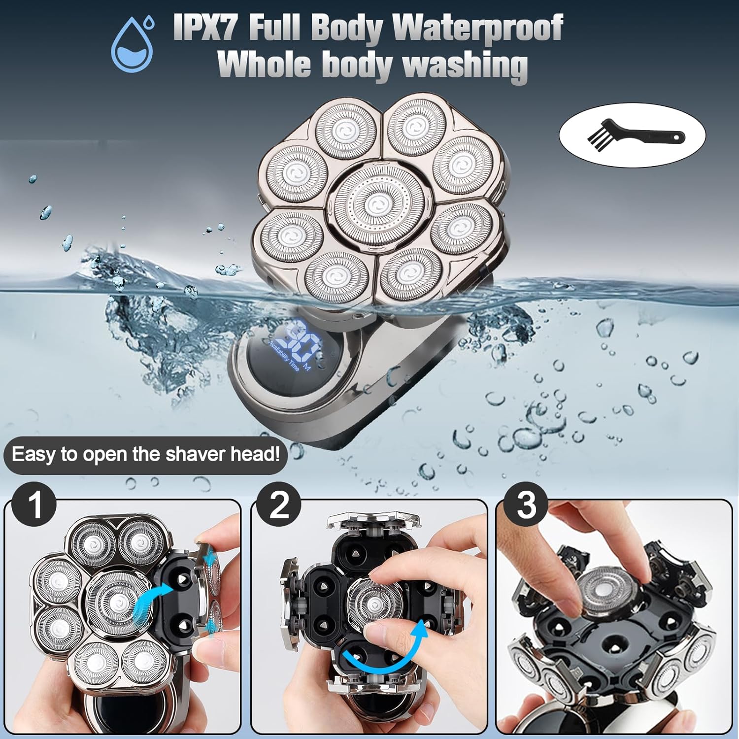 9D Electric Head Shaver for Bald Men, Upgraded 5-in-1 Head Shaver for Bald Men, Waterproof Wet/Dry Grooming Kit Electric Shaver for Men, Cordless Rechargeable Bald Head Razor for Home&Travel - Image 3