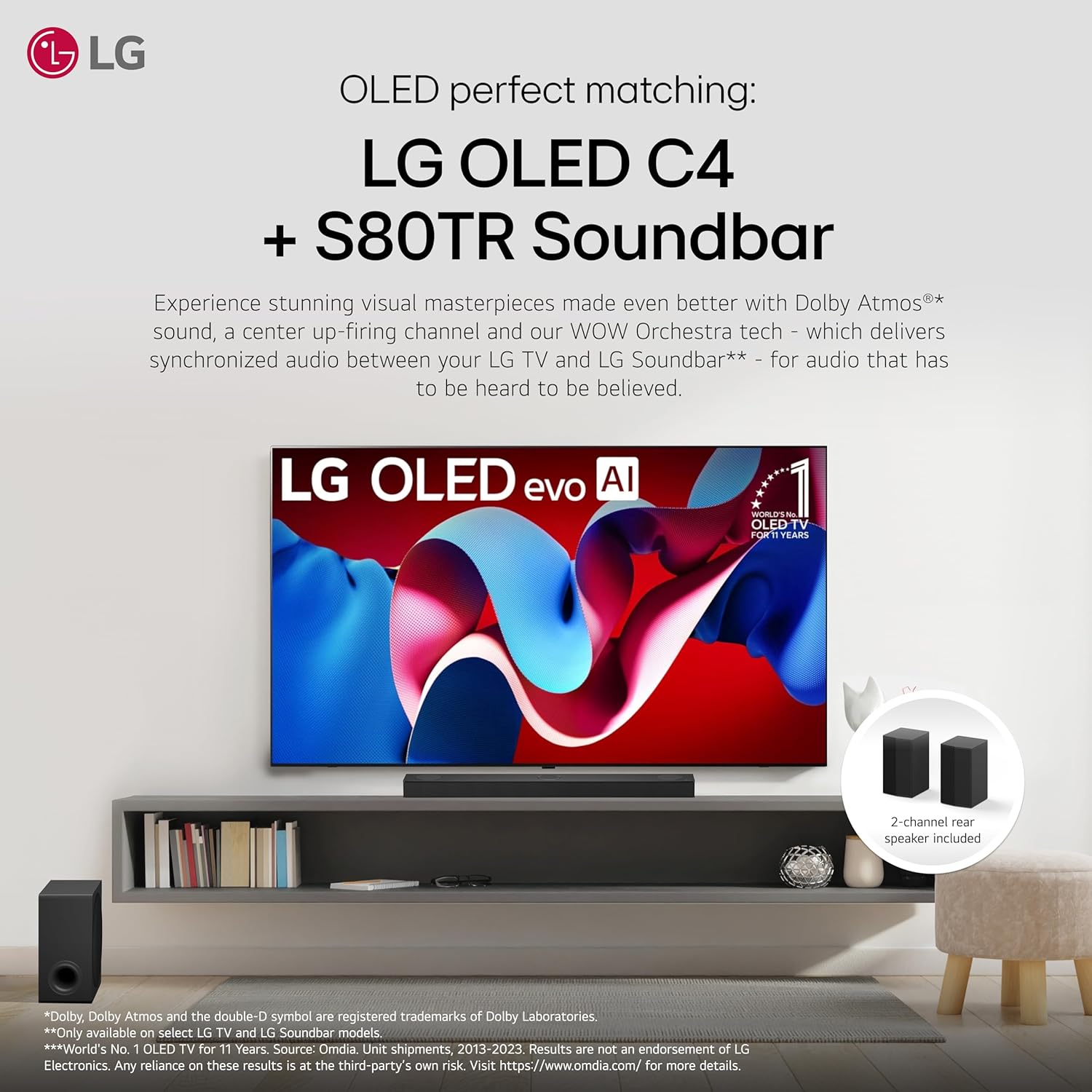LG S80TR 5.1.3 ch. OLED evo TV Matching Home Theater Soundbar with Rear Surround Speakers and Wireless Subwoofer, Wow Orchestra, Dolby Atmos, WOWCAST Built-in (2024 Model) - Image 5