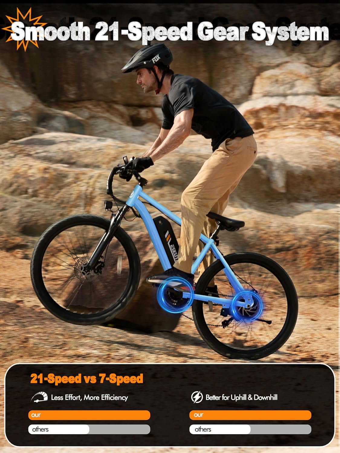 M200 Electric Bike for Adults – 21-Speed Gear 27.5" Mountain E-Bike, 1200W Peak Brushless Motor 28MPH, 48V 10.4Ah&13Ah Removable Battery, Up to 55-65 Miles Range, Step Over Commuter E-MTB, NFC Unlock - Image 3