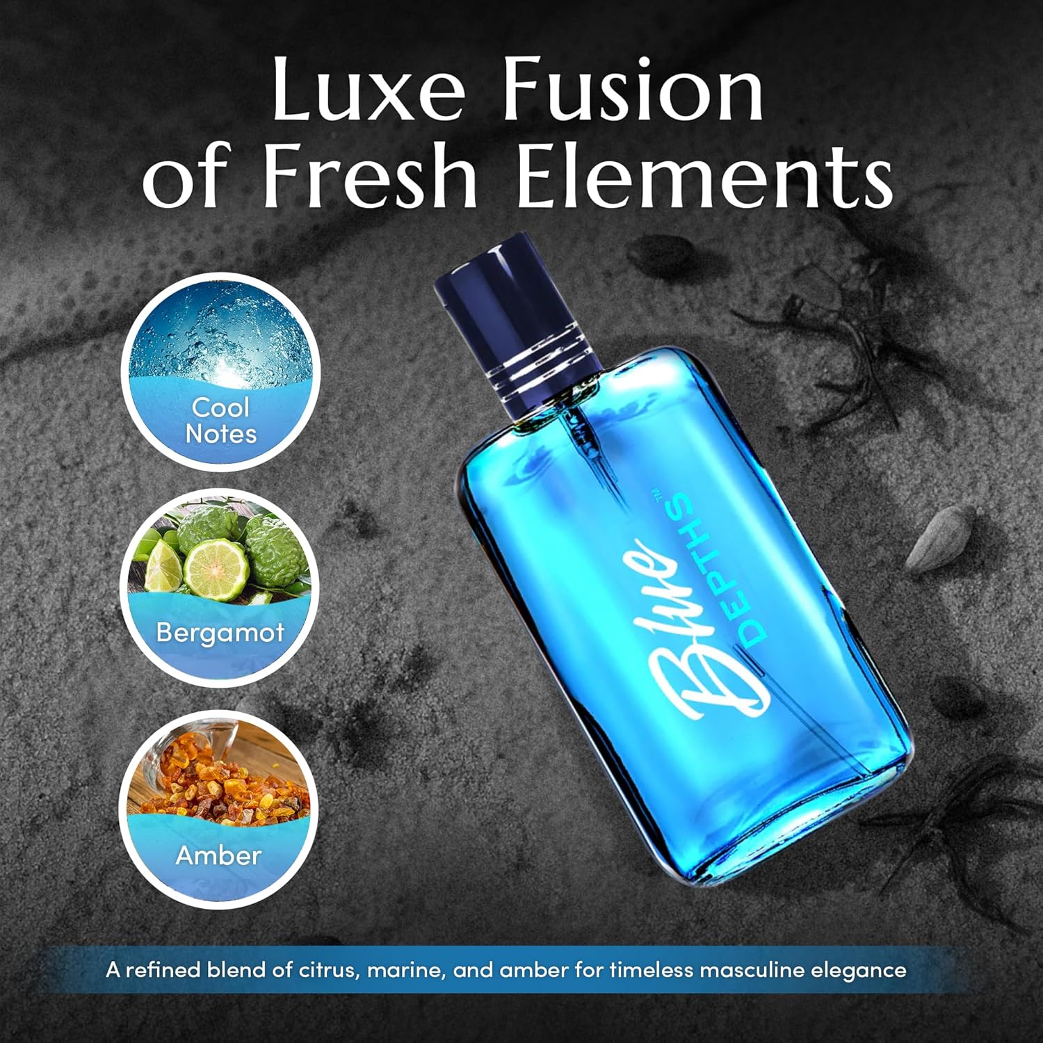 PB ParfumsBelcam Blue Depths Eau de Toilette Fragrance Spray - 3.4 Fl Oz. Fresh Aquatic Cologne for Men with Crisp Citrus, Warm Musk & Amber Scent, Crafted with Premium Oils for Day & Night Use - Image 4