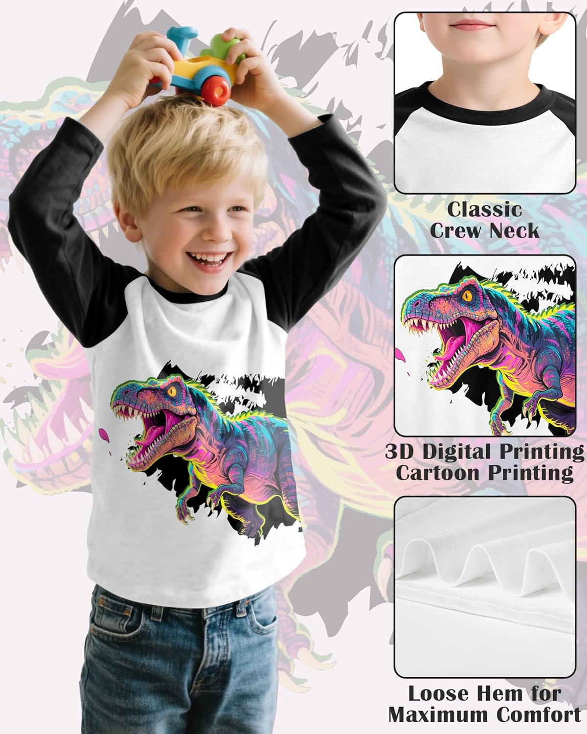 Toddler Boys Long Sleeve Shirts Crewneck Kids T-Shirts Graphic Casual Tops for 3-8 Years - Image 4