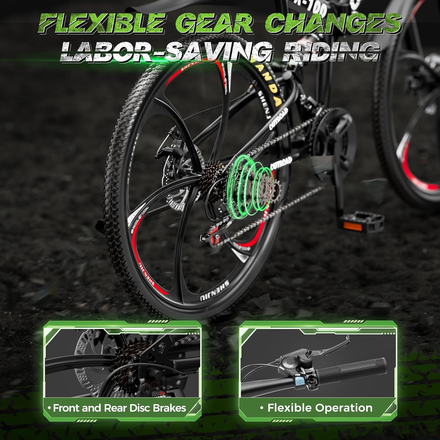 26 Inch Adult Folding Bikes, Mountain Bicycles with Full Suspension, Dual Disc Brake, High Carbon Steel Frame, Foldable Bike for Men/Women/Teen, Black - Image 6