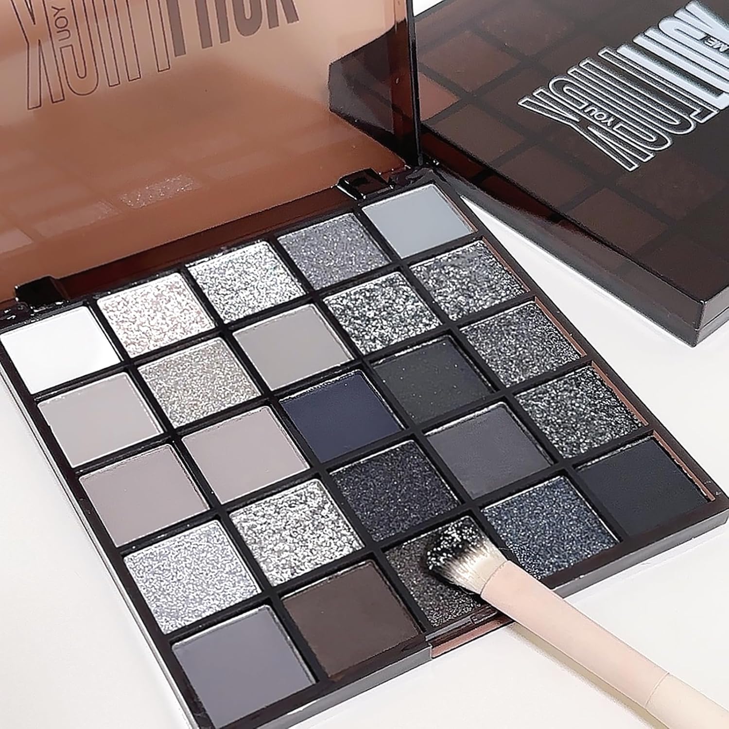 K'APEINE 25 Color Black Eyeshadow Palette, Smoke Eyeshadow Palette Silver Smokey Eye Shadow Matte Velvet & Metallic Shimmer Cool Smoky Dark Shades for Goth Makeup No Fading, Long Lasting Waterproof - Image 8