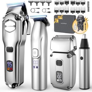 Jack & Rose Hair Clippers for Men Set Professional, Cordless Men Hair Trimmer, Electric Shavers, Barber kit, 4 in 1,LED Display, for Nose, Body, Bald Head