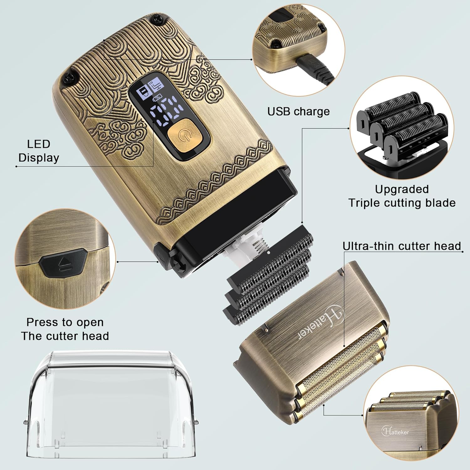 Hatteker Professional Hair Clipper Electric Razor Foil Shavers for Men Body Nose Ear Hair Grooming Kit with Triple Blades Cordless Waterproof - Image 2