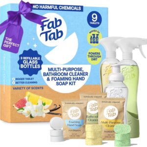 Fab Tab Home Starter Kit – Natural Cleaning Products – Household Cleaners – All-Purpose Cleaner Tablets – Plant-Based, Plastic-Fee – No Harsh Chemicals | Cleaning Kit