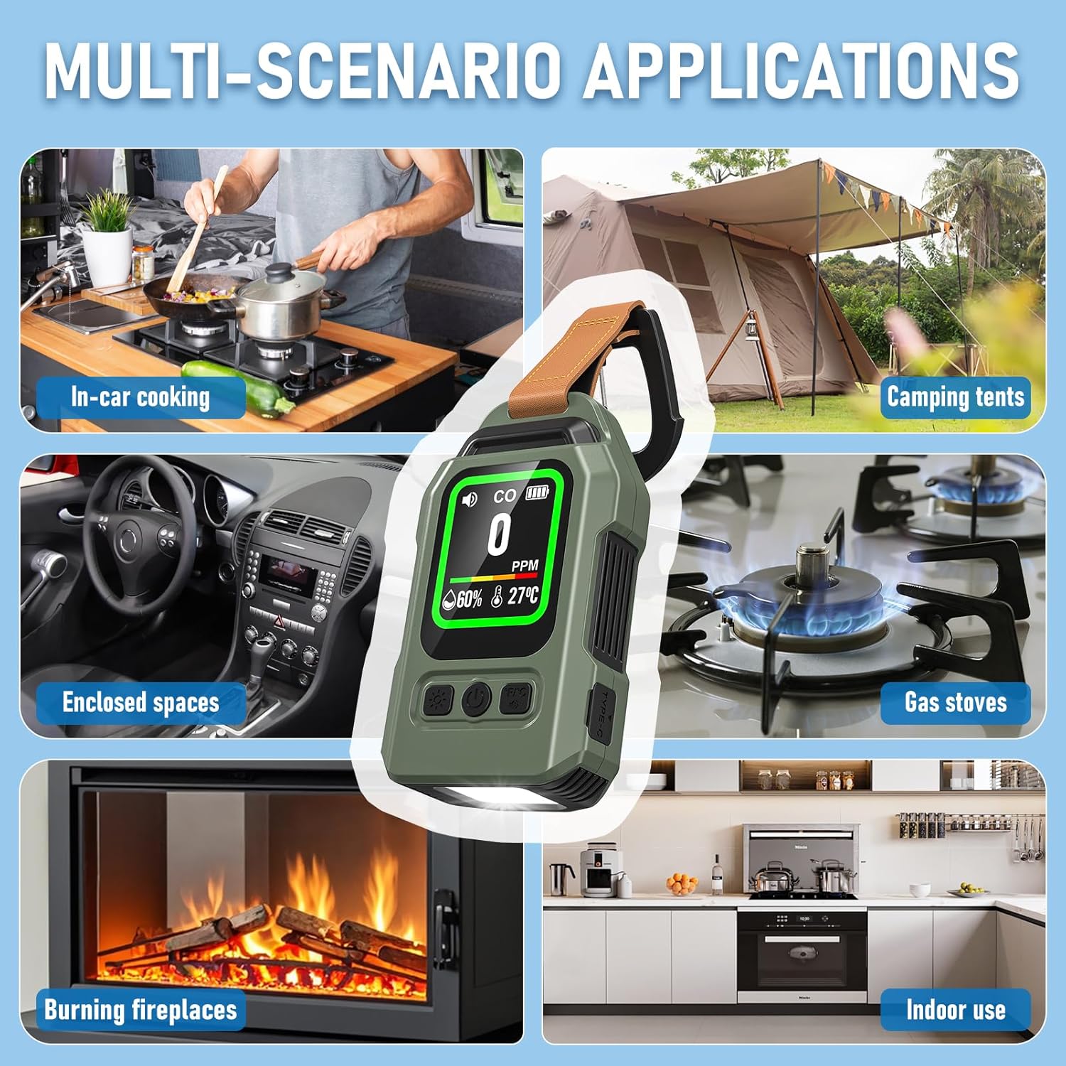 4-in-1 Portable Carbon Monoxide Detector for Travel, 300HR Battery Life,CO Detector Alarm with Temp/Humidity Monitor and Emergency Flashlight,for Camping,RV,Hotel,Kitchen - Image 7