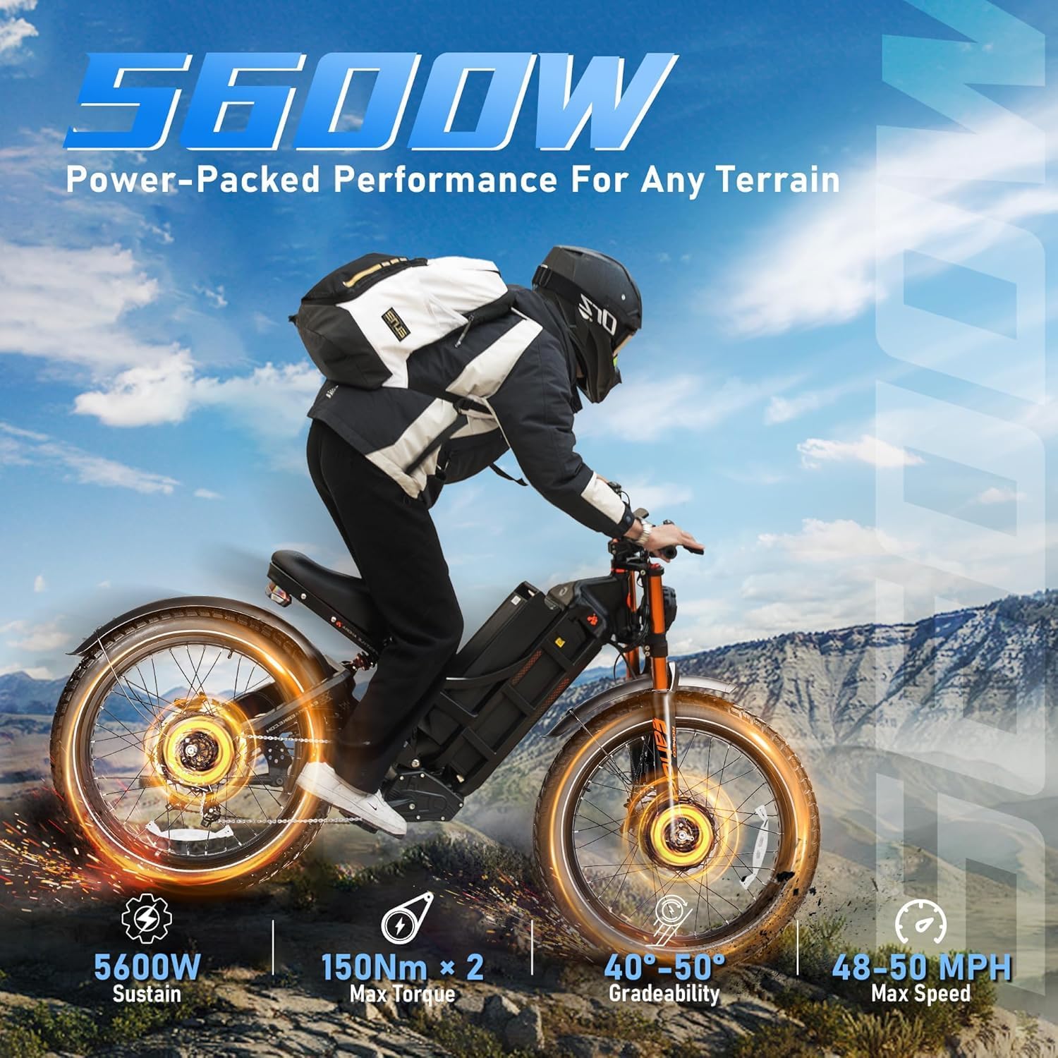 2026 eAhora Romeo Pro 3/2 50-46Mph Electric Bike for Adults 5600W/4000W Dual Motor Ebike 60V 80AH/52v 70Ah Battery 200-235Miles Long Range, 26*4.0" Fat Tire, Full Suspension, All Terrain, APP Control - Image 3