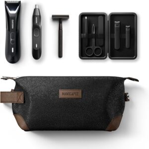 MANSCAPED® The Tool Box 5.0 Ultra with: The Lawn Mower® 5.0 Ultra Groin Groomer, Weed Whacker® 2.0 Nose & Ear Hair Trimmer, The Plow® 2.0, The Shears 3.0 Five Piece Nail Kit, The Shed Toiletry Bag