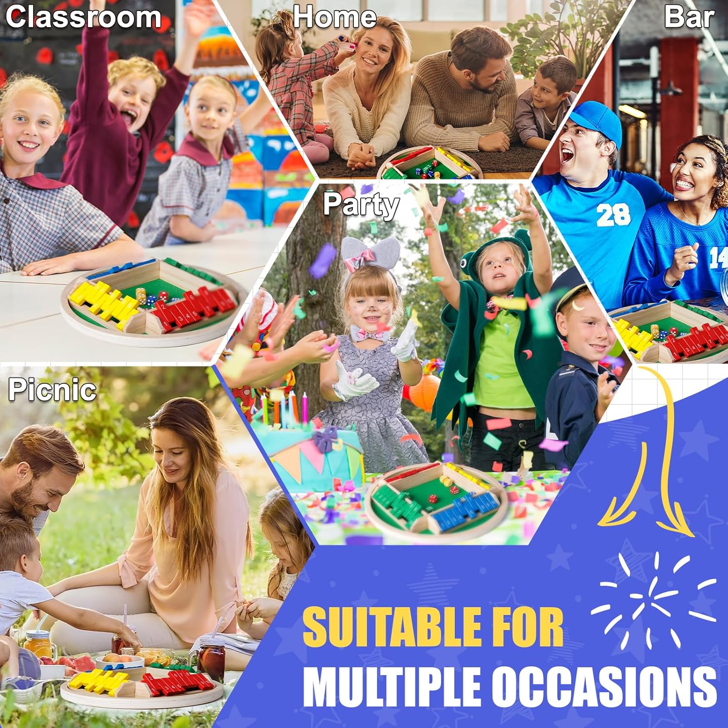 Shut The Box Dice Game,2-4 Player Family Wooden Board Table Math Games, 8 Dices Classics Tabletop Version Games for Classroom,Home,Party or Pub - Image 5