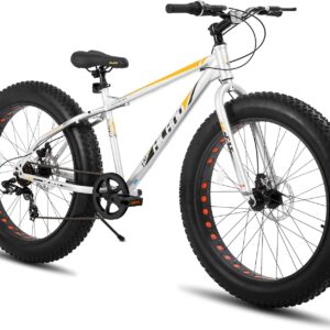 HILAND 24 26 Inch Fat Tire Mountain Bike for Men and Women, High Carbon Steel Frame Beach and Snow Wide Tire Adult Bicycle, 7-Speed and Dual-Disc Brake MTB