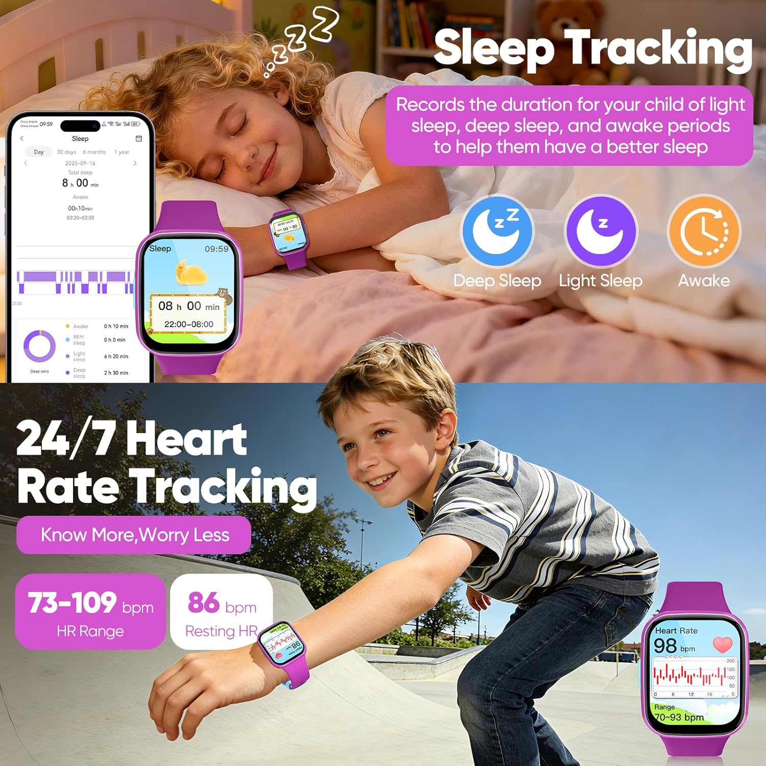 Smart Watch for Kids No APP/Phone Needed, HD Touch Screen Fitness Tracker with Heart Rate, Sleep Monitor, IP68 Waterproof Smartwatches with Pedometer, Alarm Clock, Gifts for Kids Ages 4-12 - Image 5