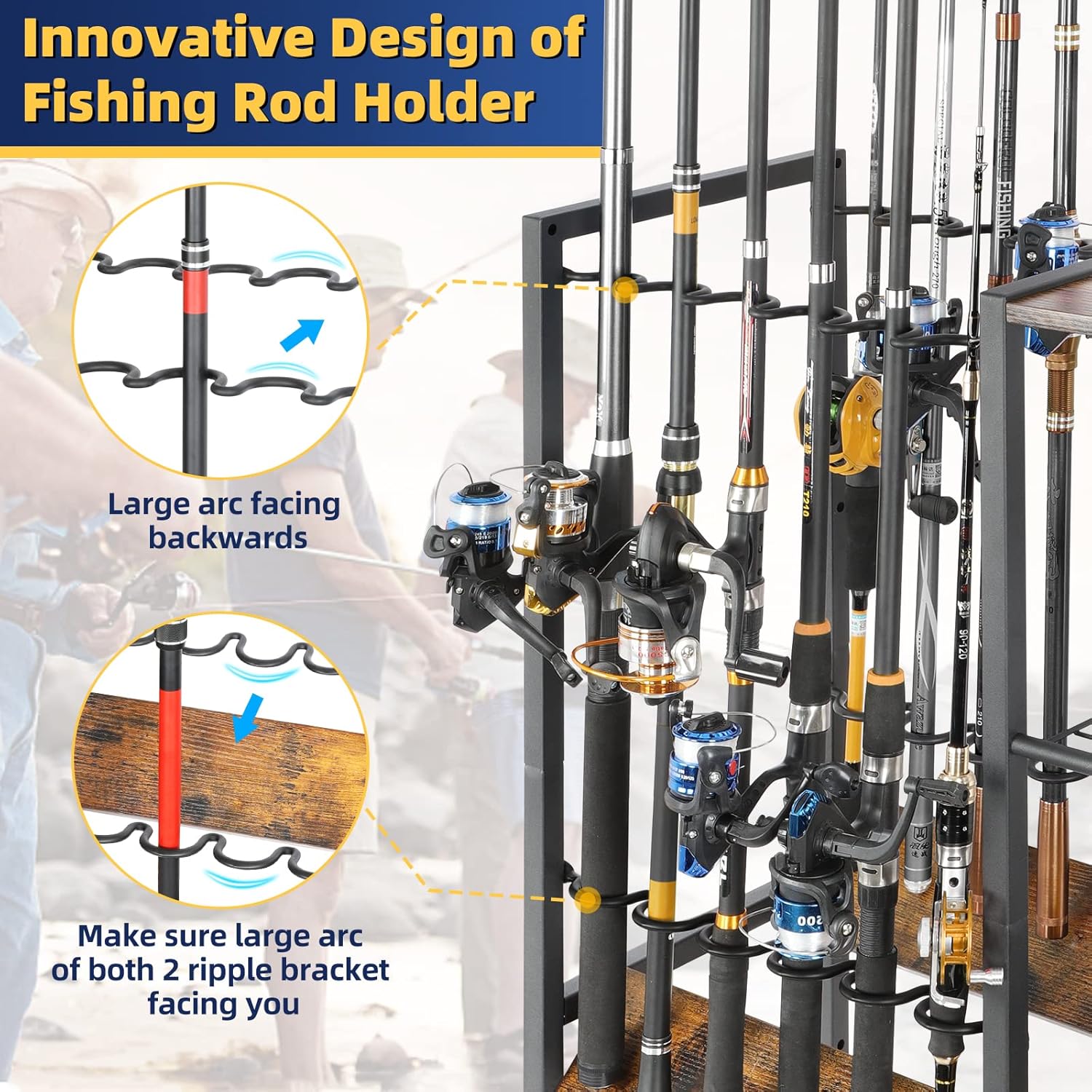 Olakee Fishing Rod Holders, Rolling Fishing Rod Rack for Garage & Boat, Tackle Box & Reel Holder Cart, Easy Assembly Fishing Gear Management System, Ideal Birthday Gift for Men Dad Anglers - Image 5