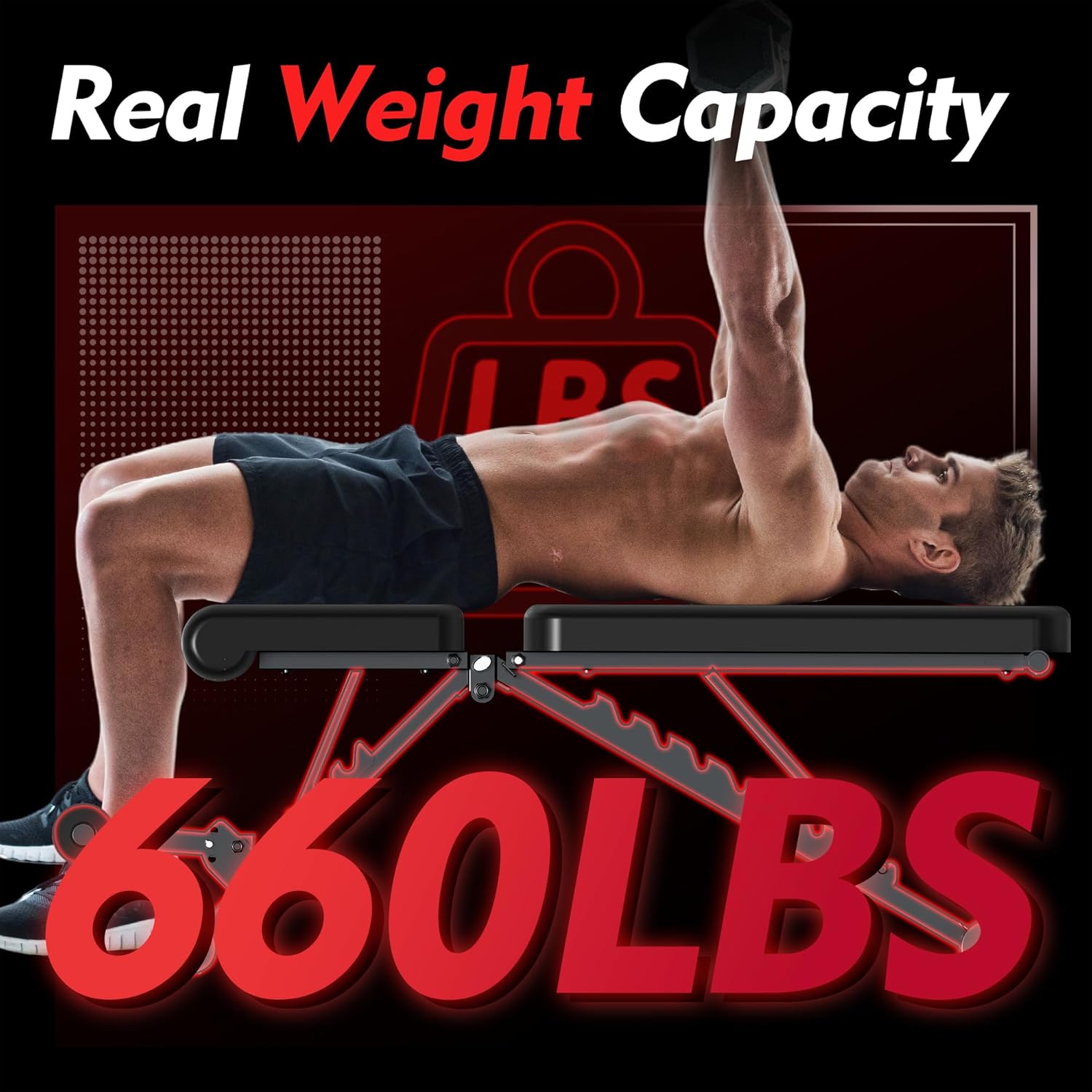 FONBEAR Adjustable Weight Bench, 660LBS Foldable Workout Bench for Full Body Strength Training, Multifunctional Bench Press Incline Decline Bench - Great for Beginners and Professional Use - Image 4