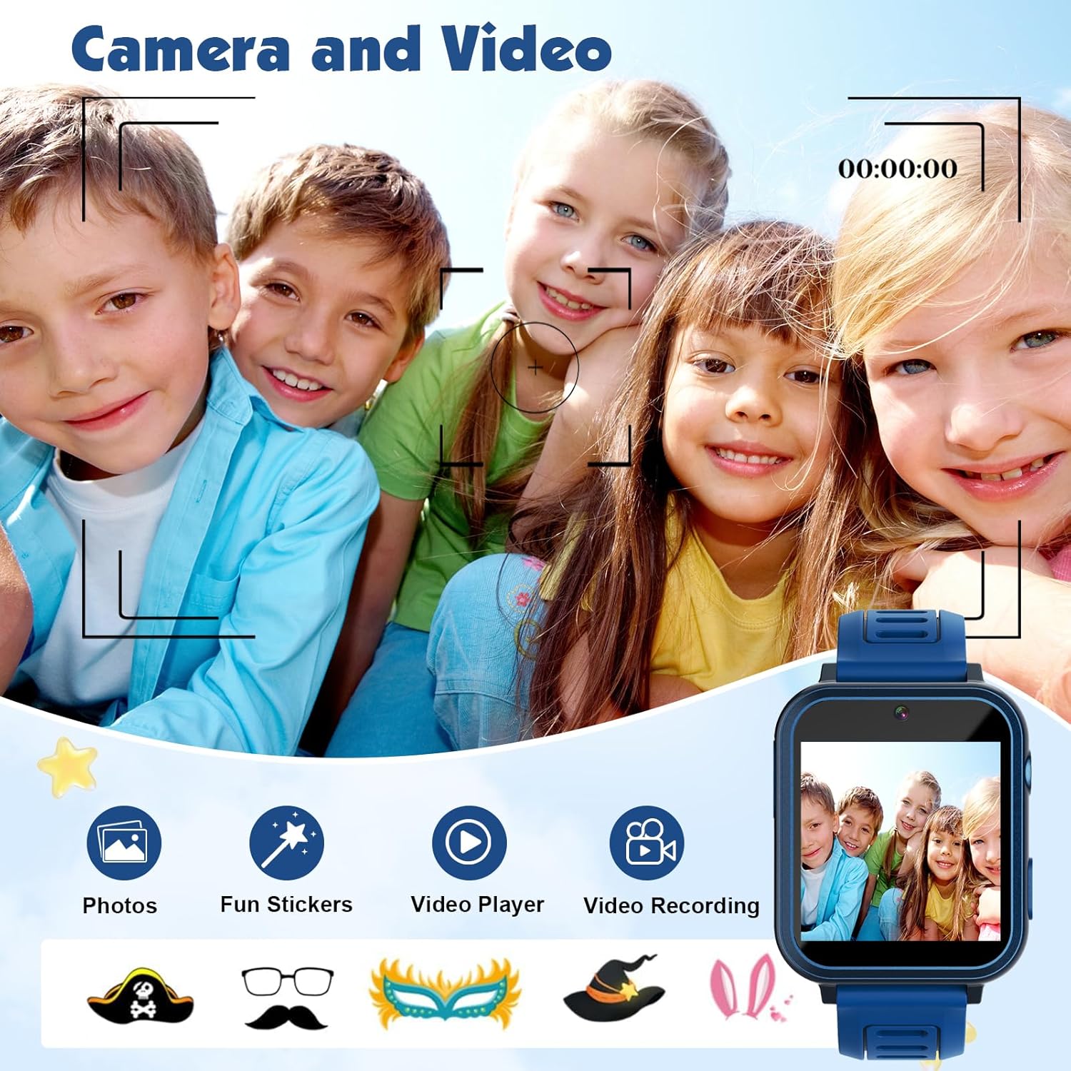 Smart Watch for Kids Game Watch with 39 Educational Games HD Camera, Habit Tracking, Music, Alarm Clock, Calculator, Calendar, Flashlight, Suitable for Children's Toys Aged 3-12 (Blue) - Image 5