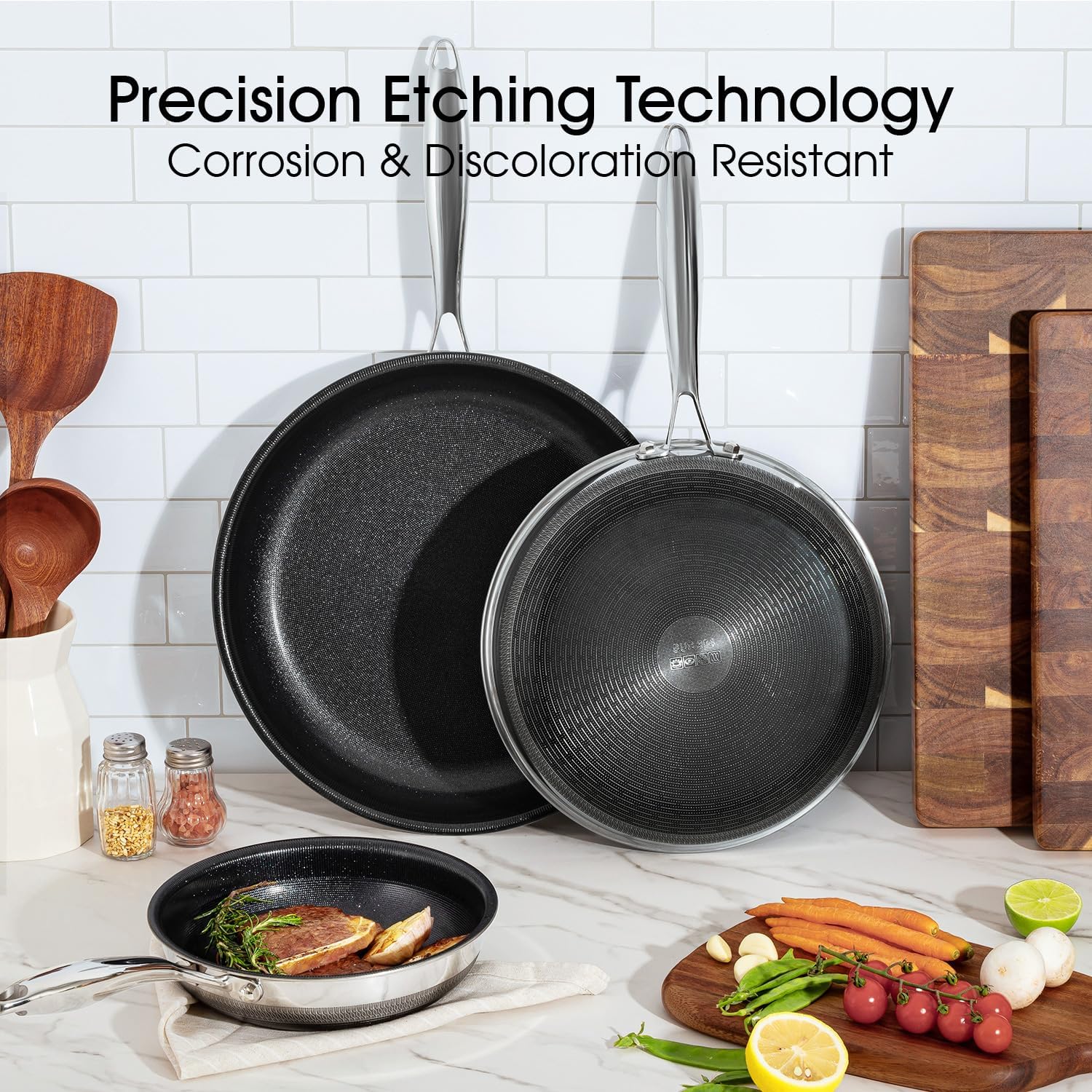 Nonstick Frying Pan Set – 8" 10" 12" Titanium Ceramic Skillet with Lid, Stay-Cool Handle,PFAS, PTFE, PFOA-Free, Non-Toxic, Dishwasher & Oven Safe, Compatible with All Cooktops - Image 6