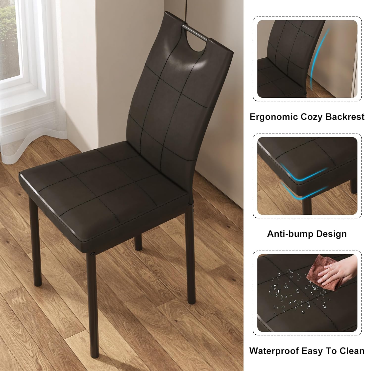 St.Mandyu 7 Pieces Dining Table & Chairs Set for 4-8 People, 71 Inch Kitchen Table with 6 Chairs, Rectangle Dining Table with Wooden Legs for Dining Room, Living Room, Brown - Image 6