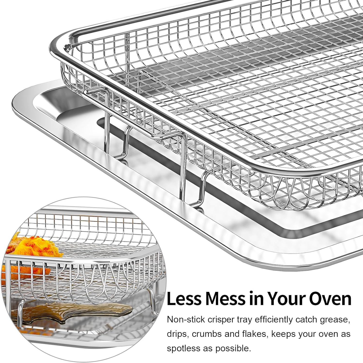 Air Fryer Basket for Oven, OPENICE 18.6" x 12.8" Air Fryer Basket and Tray Set, Extra Large Stainless Steel Air Fryer Pan Crisper Tray for Crisping Fried, Chicken, Bacon - Image 5