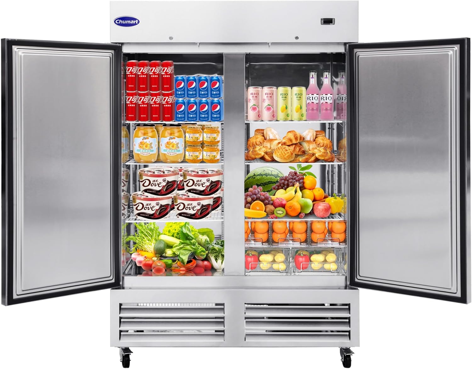54" W Commercial Refrigerator with 2 door Stainless Steel 49 Cu. Ft Reach-in Refrigerator 6 Adjustable shelves Fan Cooling Fridge for Restaurant, Commercial Kitchen, Shop, ETL Certification - Image 8