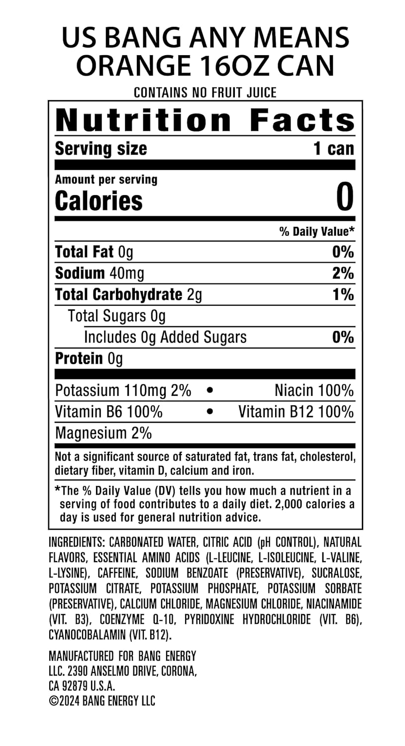 Bang Energy Any Means Orange, Sugar-Free Energy Drink, 16-Ounce | Pack of 12 - Image 6